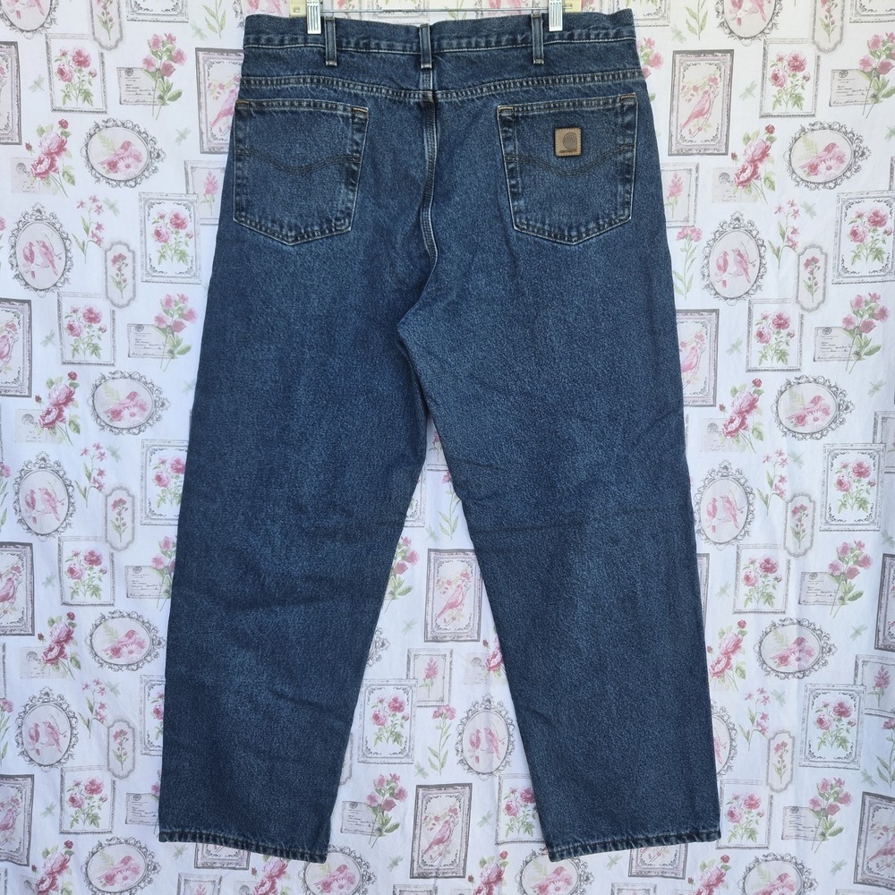 Carhartt B172 DST Men 38x30 Relaxed Fit Flannel‎ Lined Blue Denim Work Jeans